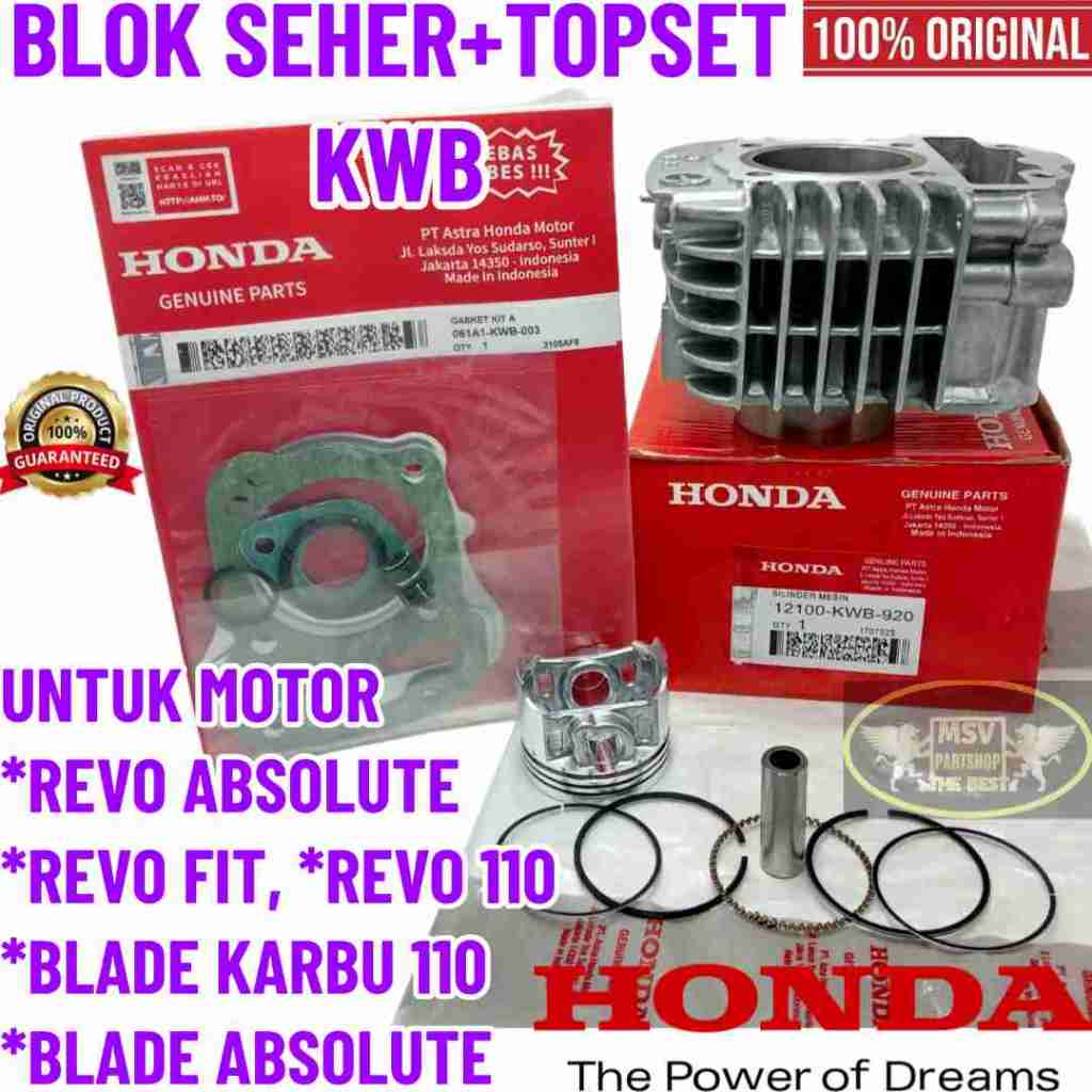 ORIGINAL BLOK SEHER+TOP SET KODE-KWB ORI AHM HONDA REVO 110-FIT-ABS-ABSOLUTE&BLADE REPSOL ASLI