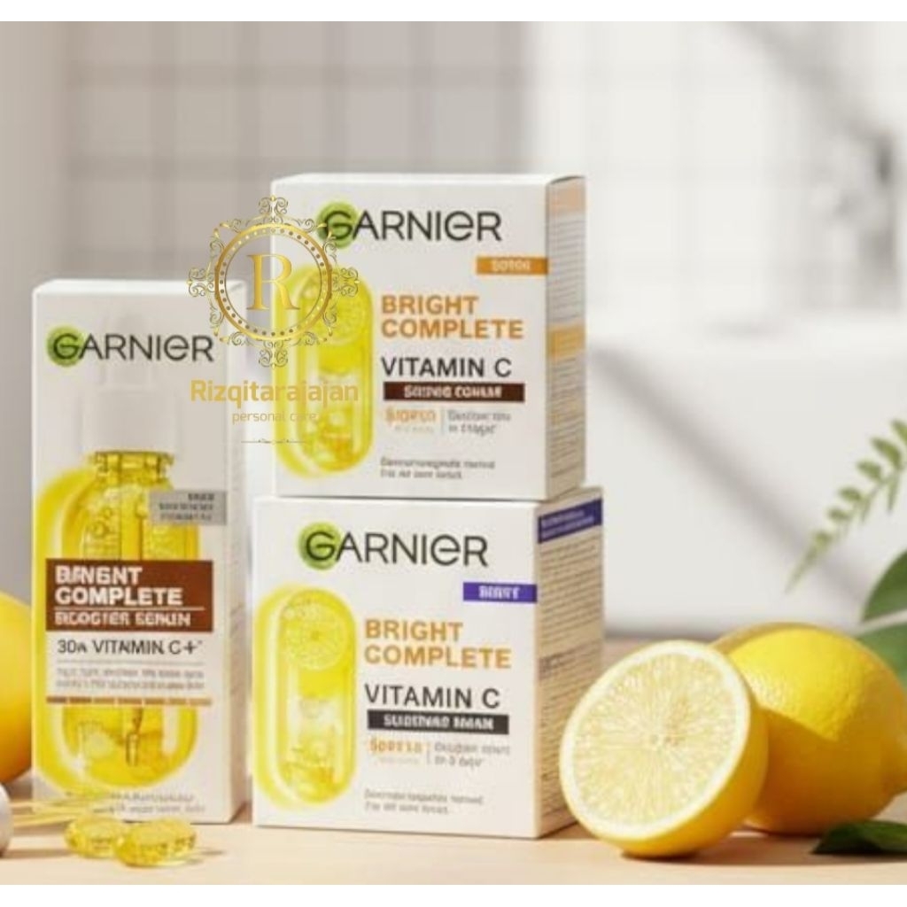 Garnier Bright Complete Vitamin C Serum 30ml dan cream bright malam & Siang 50@(Paket 3 pcs)