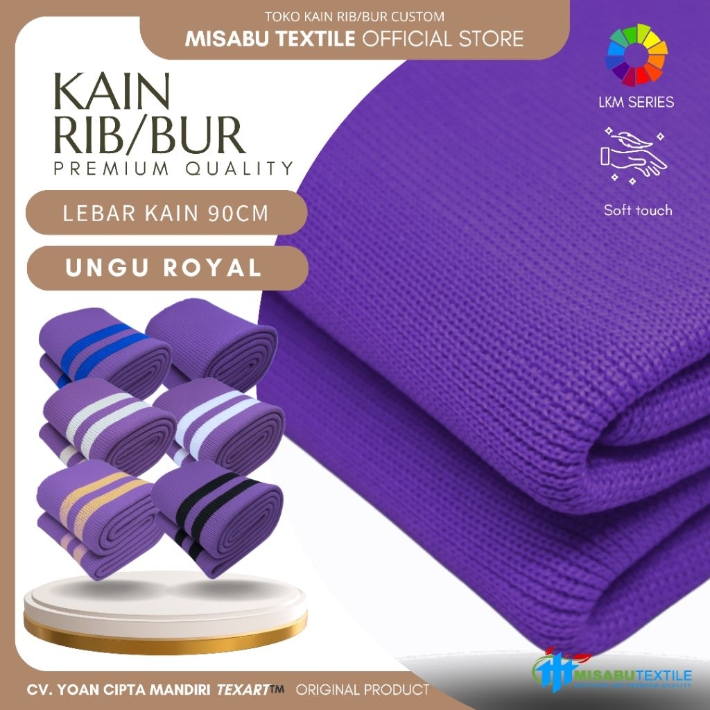Kain rib bur jaket ungu royal polyester rajut premium untuk kerah lengan dan pinggang jaket bisa cus