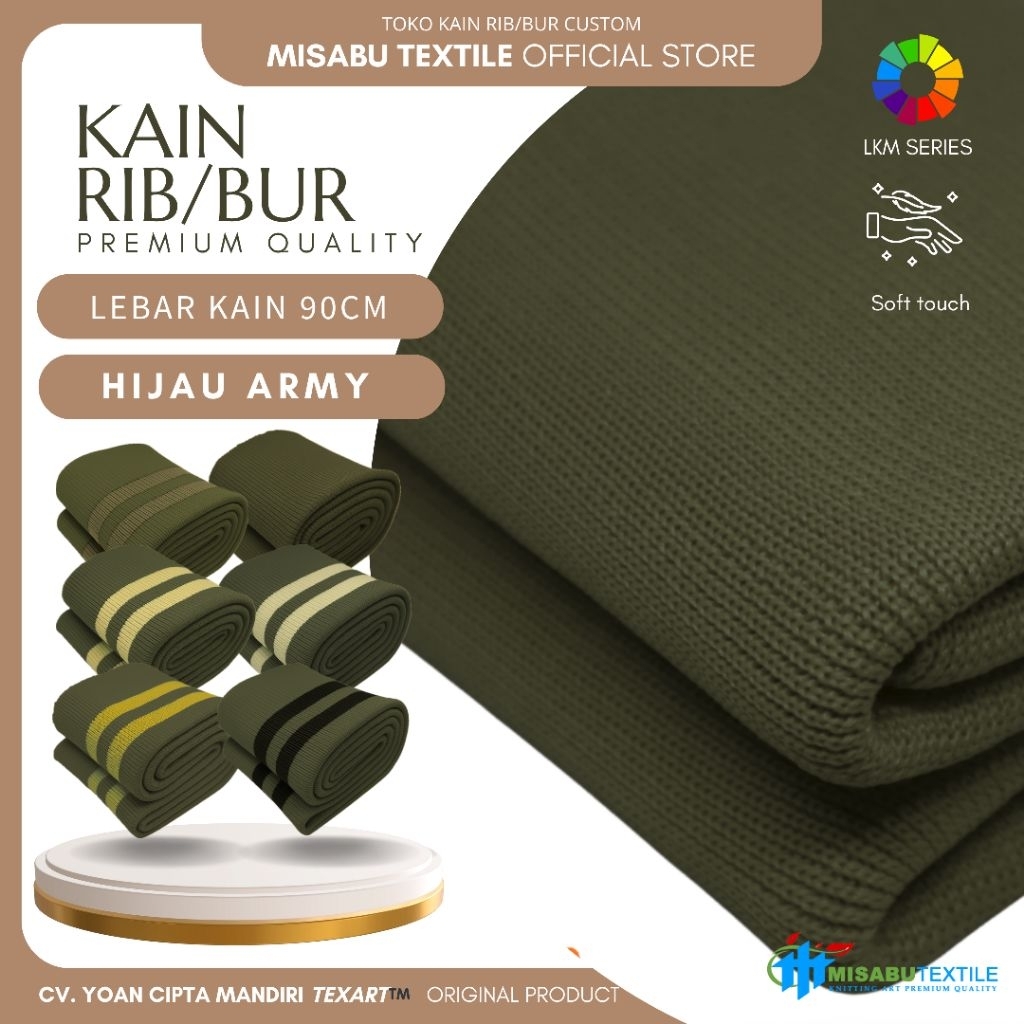 Misabu textile | rib jaket army untuk kerah lengan dan pinggang rajut premium