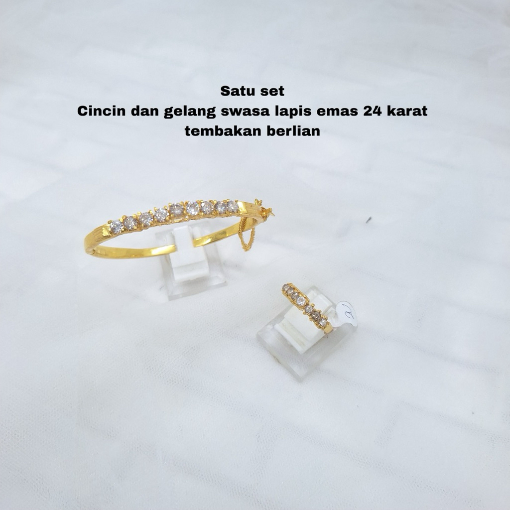 satu set cincin dan gelang suasa atau swasa lapisan emas 24k atau mirip emas banjar permata tembakan