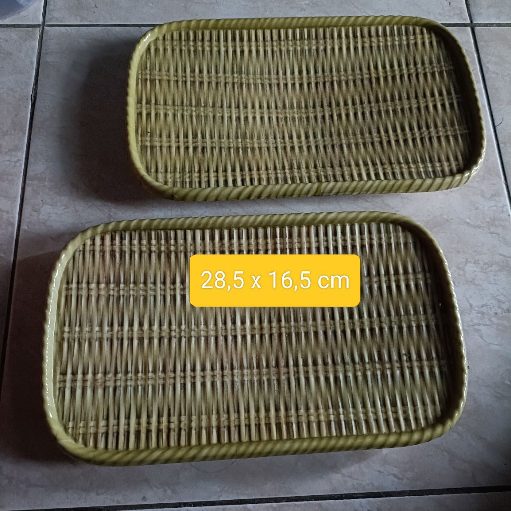 piring saji piring ikan piring Snack piring melamin motif anyaman bambu 28 x 16 cm