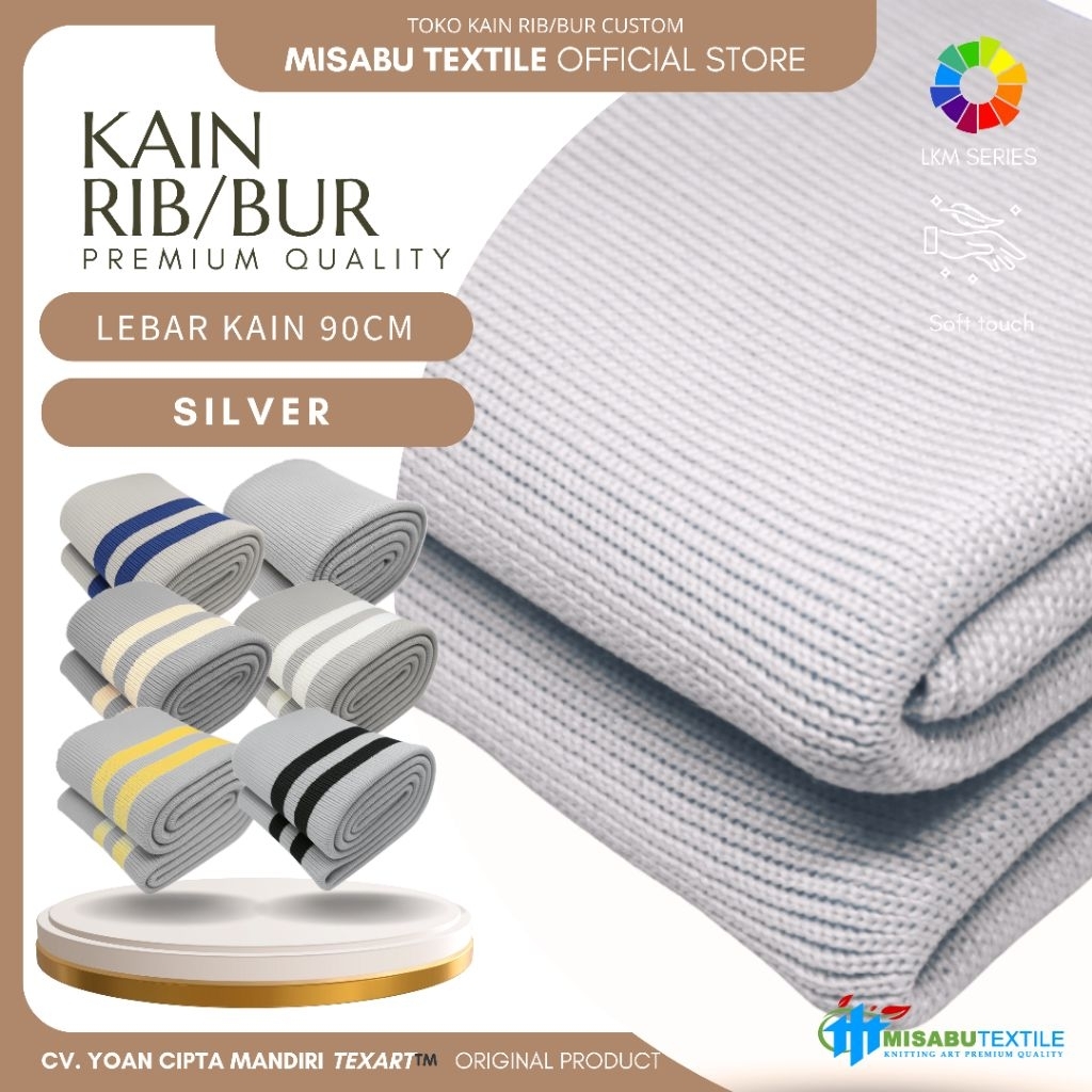 Kain rib bur jaket abu muda polyester pe rajut premium untuk kerah lengan dan pinggang jaket - Bisa 