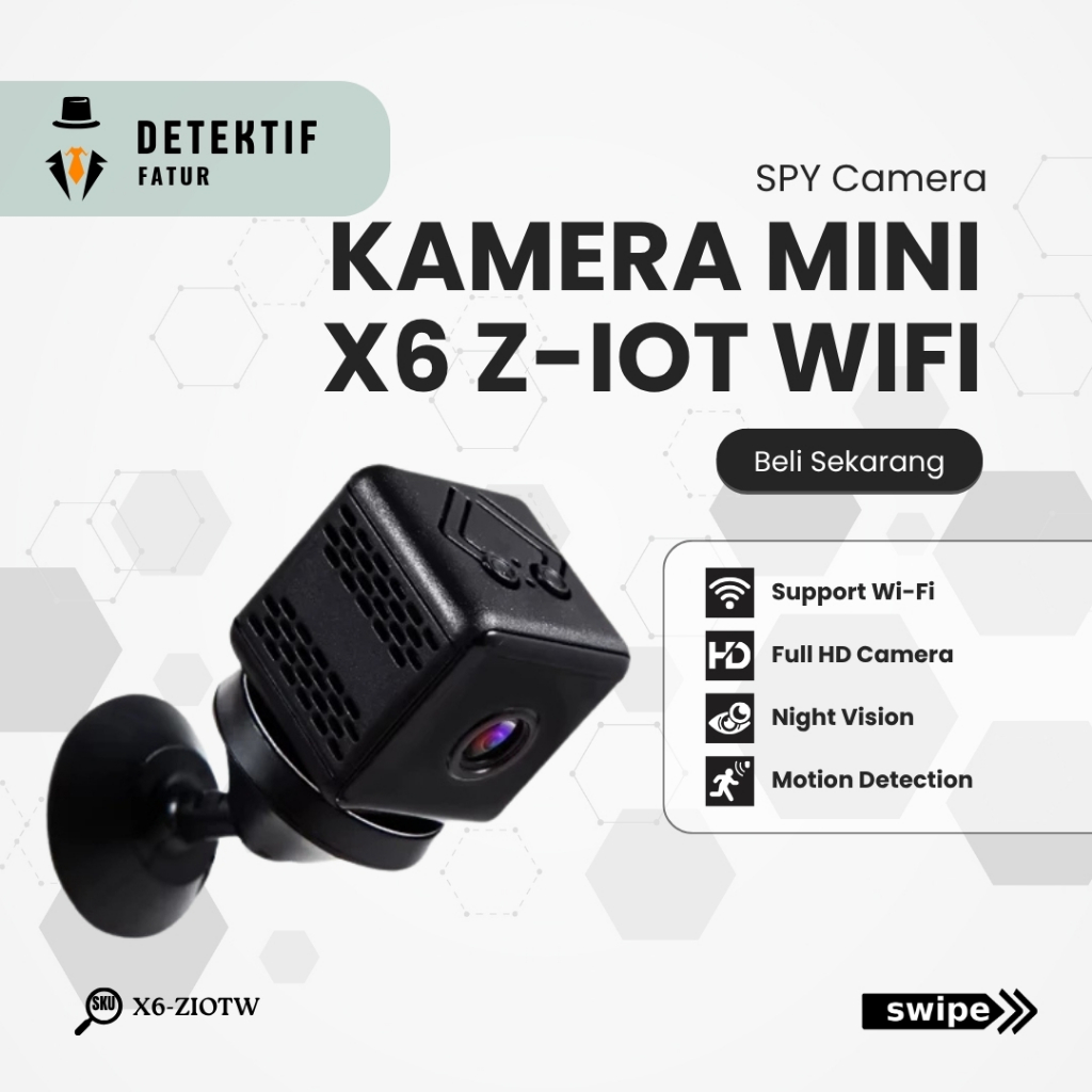 X6-ZIOTW Mini Camera X6 WiFi 1080p Wireless App ZIOT Security Kamera Hidden Spycam CCTV Teresembunyi