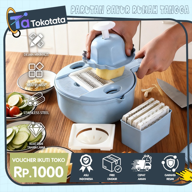 Tokotata Parutan Serbanguna Stainless Potong Iris Sayur Buah Premium Vegetable Cutter 6 pisau wadah