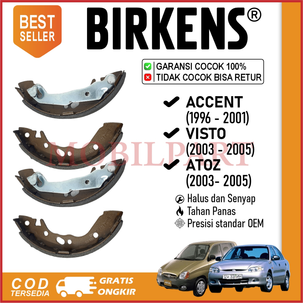 Kampas Rem Belakang Visto (2003 - 2005) / Atoz (2003 - 2005) / Accent (1996 - 2001) | Brake Shoe Bir