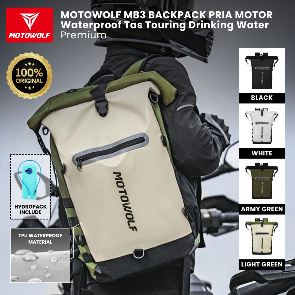 Motowolf MB3 Backpack Pria Motor Waterproof Tas Touring Drinking Water Premium