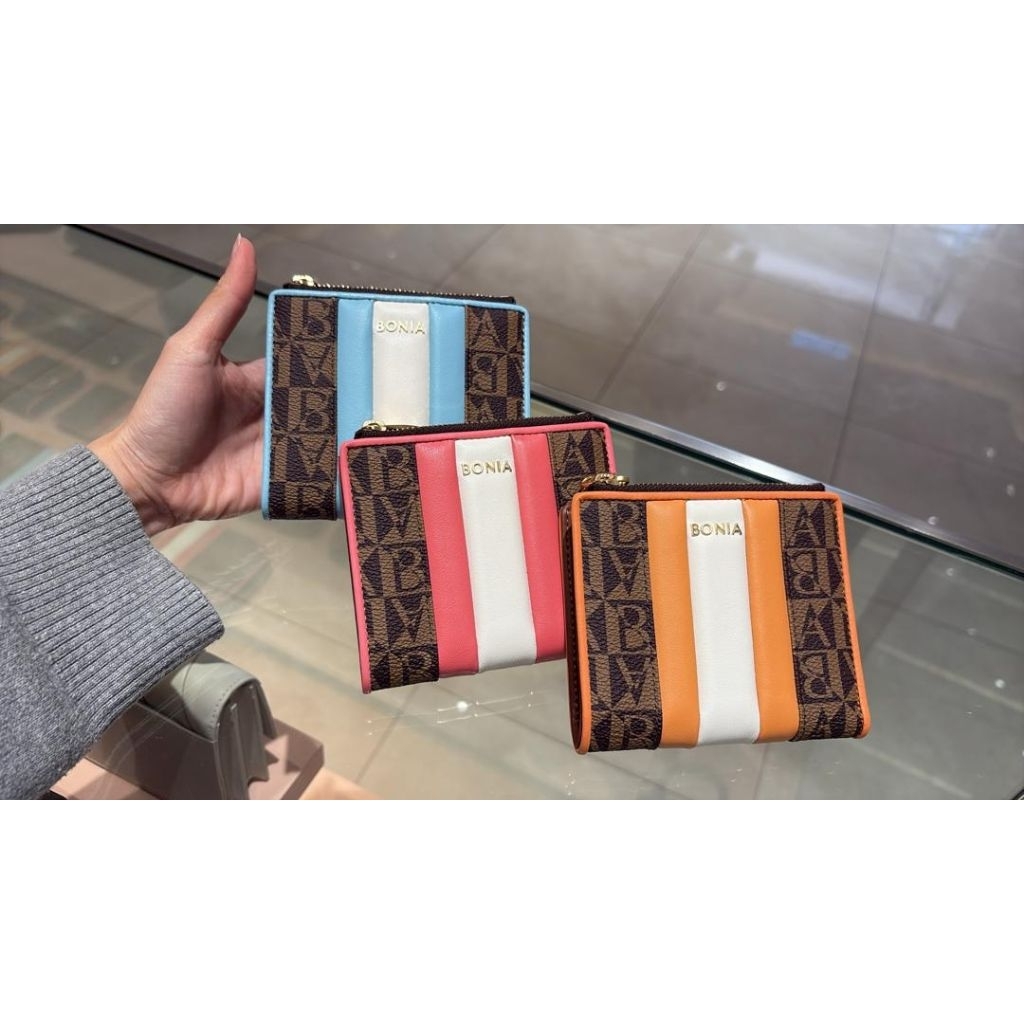 dompet kecil lipat 2 Zipper mono Lis polos Bonia ori
