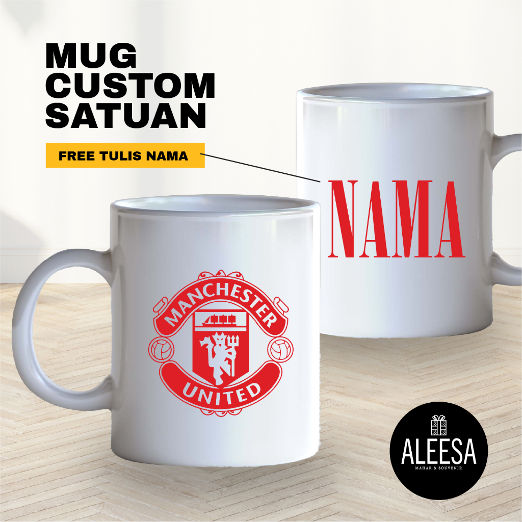 Mug custom sablon satuan / mug kado custom / Bola MU