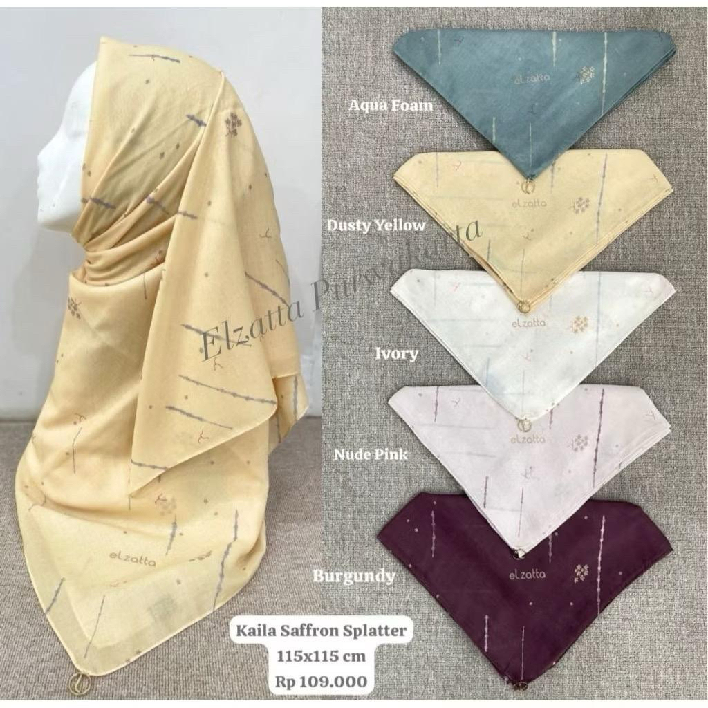 ELZATTA Kaila Saffron Splatter - Fashion Wanita Muslimah - Hijab Jilbab Scarf Kerudung Segi Empat Mo