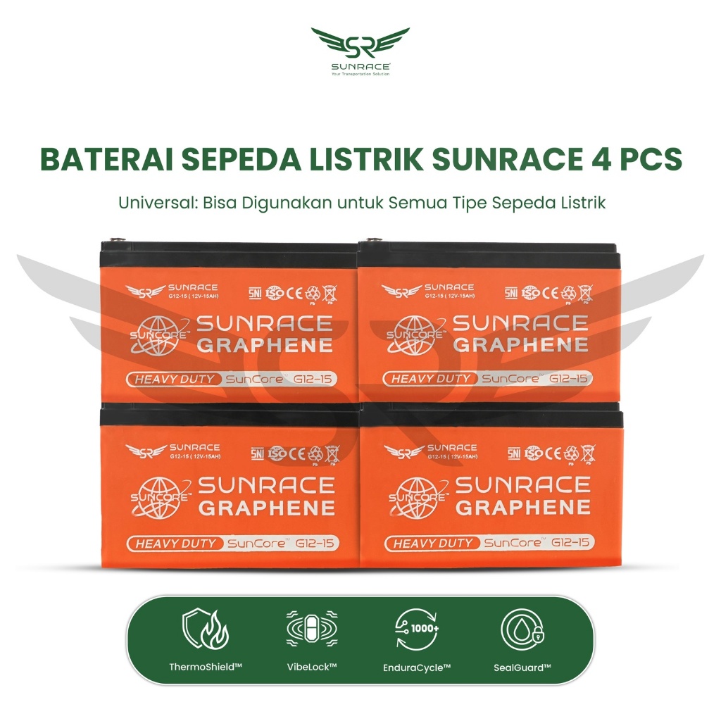 BATERAI / AKI PREMIUM SUNRACE 48V 15AH – Daya Tahan Maksimal, Performa Stabil, Cocok untuk Semua Sep