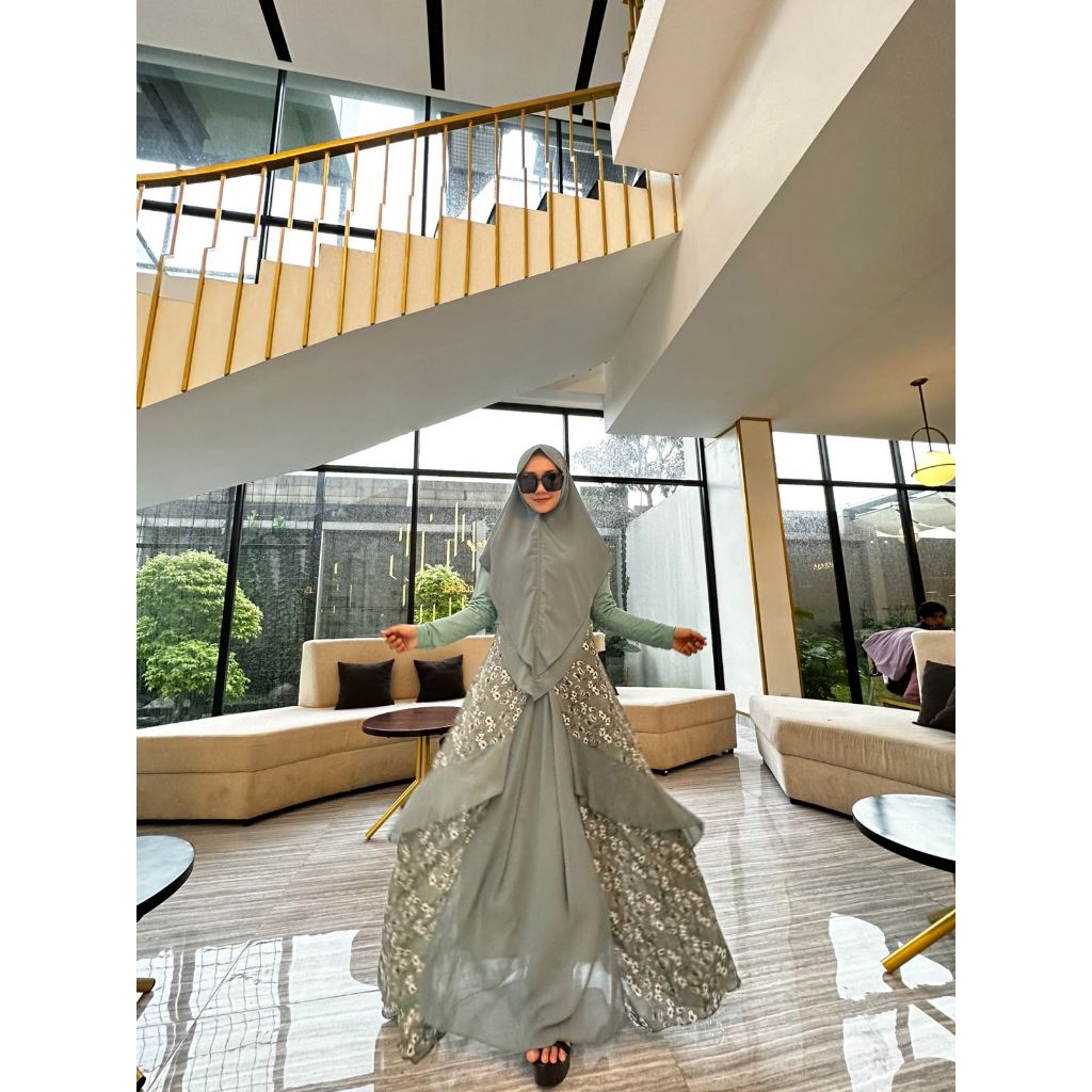 Set Syari Bunga Jersey mix Ceruty All Size Ori Arraffa Syari