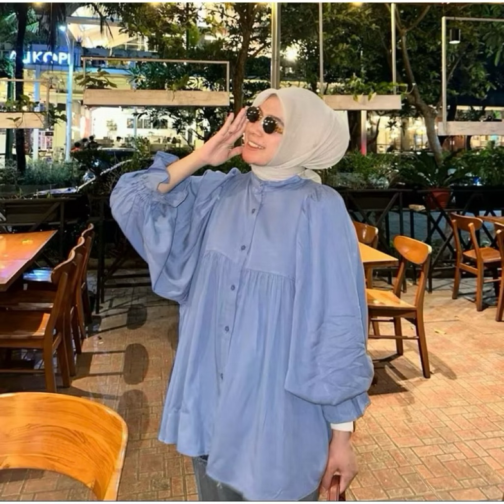 Rania Atasan Blouse Batwing Rayon Twill Premium lengan Balon