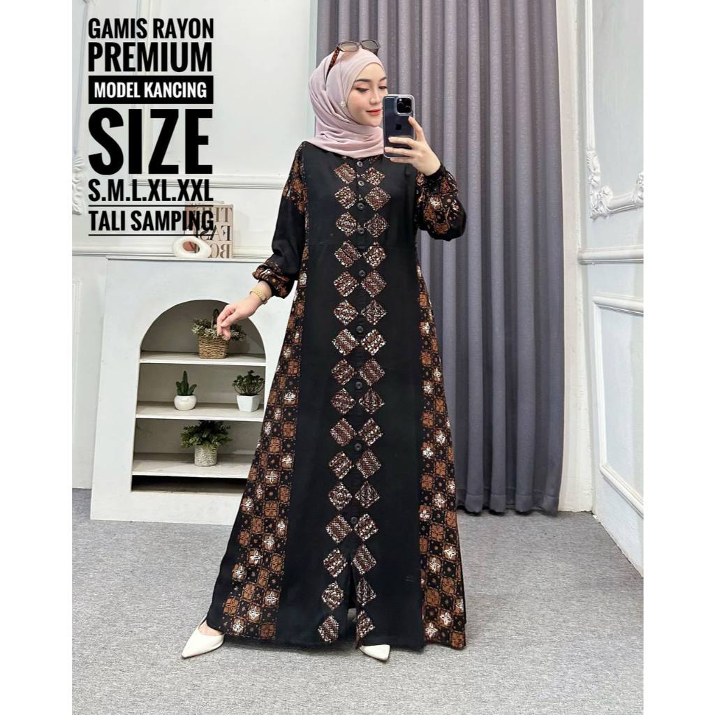 Gamis Rayon Twill Premium Batik Usman Terbaru Busui Jumbo Model Kancing - Motif Galur