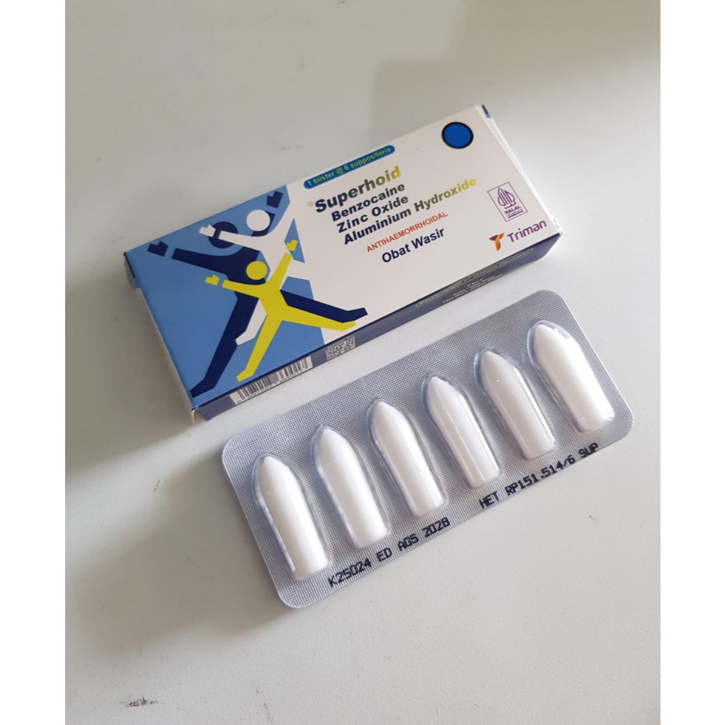 Superhoid Suppositoria Anti Hemoroid obat Wasir Ambeyen isi 6 supp