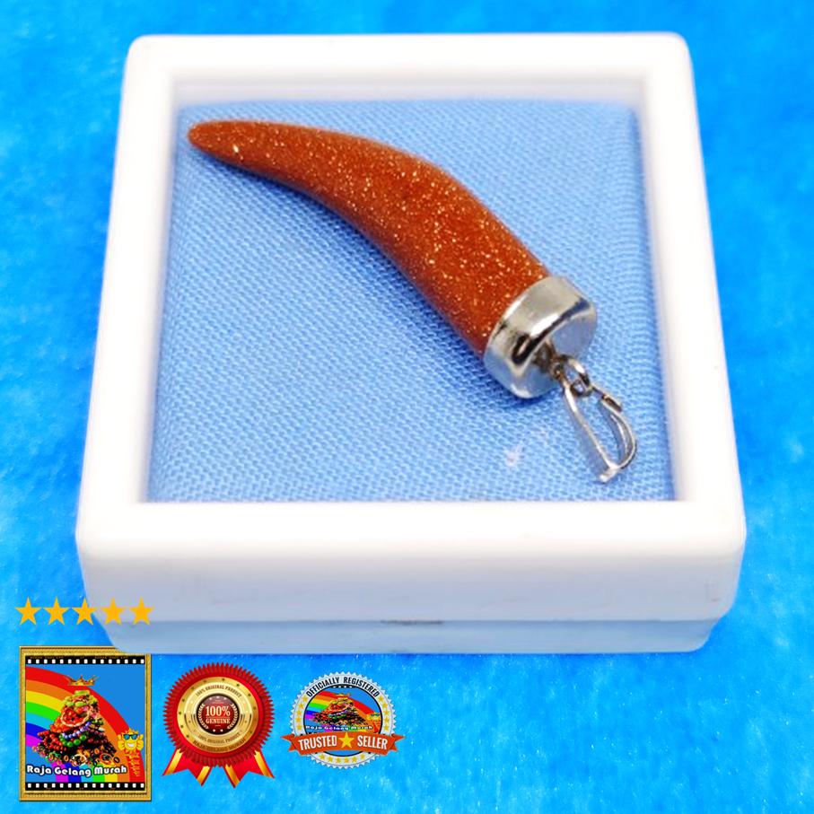 Liontin  anti stress Batu Pasir Emas model Taring Coklat