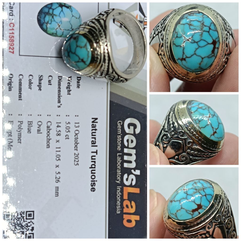 Natural Turquoise Pirus Mesir biru 5 ct NTD bagus memo MRI