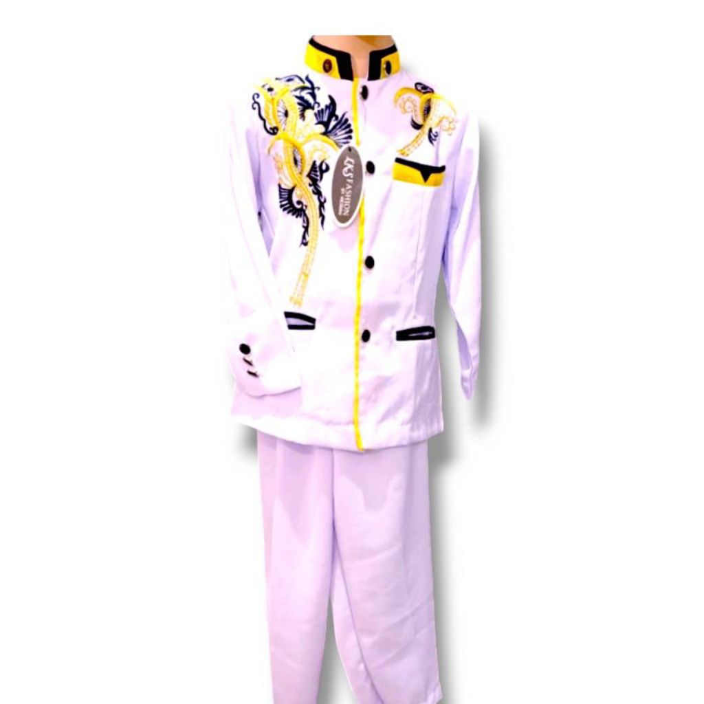 Jasko Anak Laki Laki Setelan Jasko Anak Putih Bordir Kuning Hitam