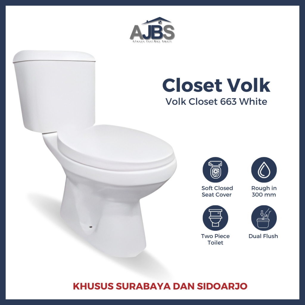 Volk Closet / Kloset 663 White Volk 663 Two Piece Toilet White AS 25CM - Toilet Duduk - MBP