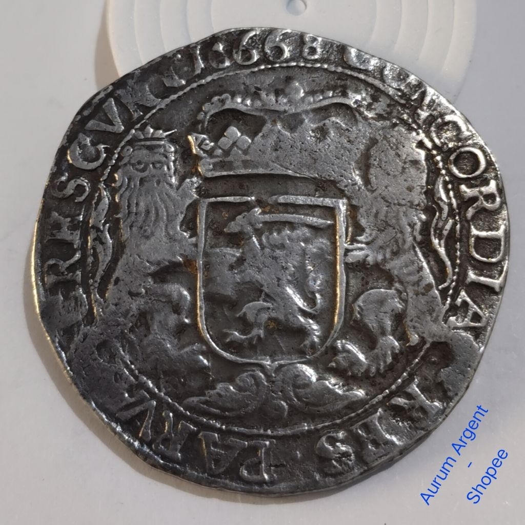 T.3-- 1 PC KOIN KUNO PERAK ASLI ONE 1 DUCATON RIDER CONCORDIA TH 1668 : tahunnya ada error -- SILVER