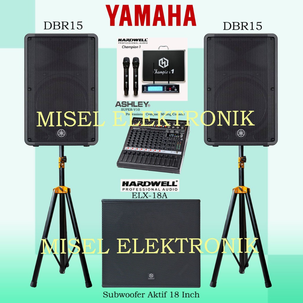 Paket Sound System Outdoor Indoor Speaker Aktif 15 Inch Yamaha DBR15 Subwoofer Hardwell 18 Inch