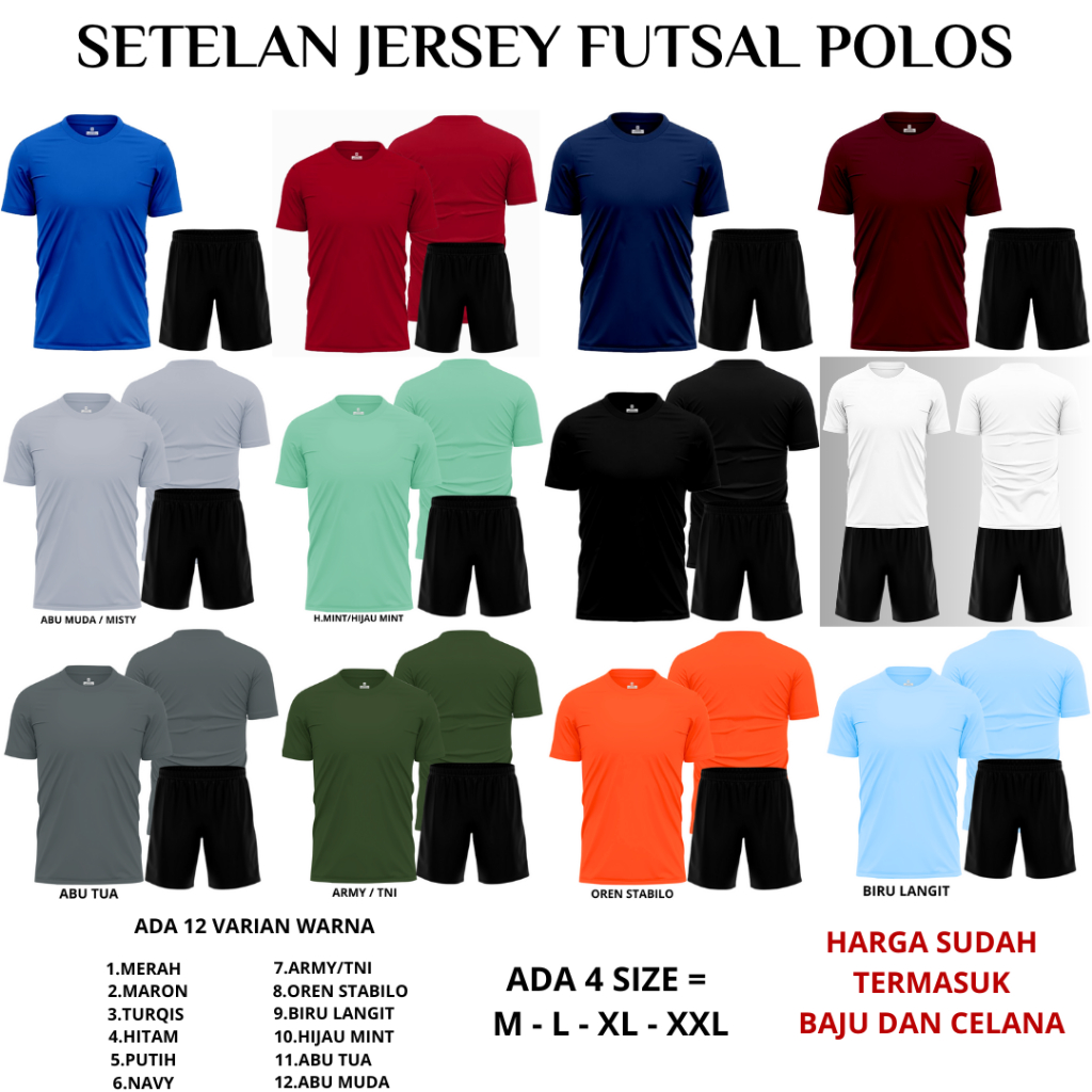 Koas Setelan Olahraga POLOS / Baju Celana Olahraga Pria Wanita Dewasa Polos Bola Futsal SETPL-001