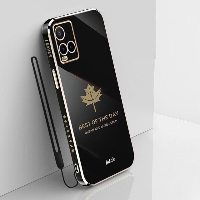 Case VIVO Y21/ Y21S/ Y21T/ Y21A/Y33S/Y33T Softcase Maple Silikon Plating Motif Daun Free Tali Strap