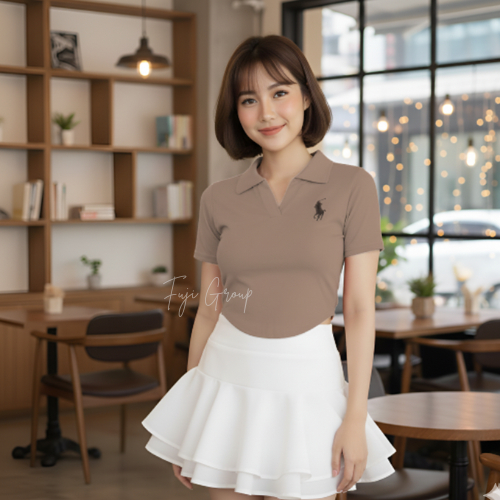 Crop Top V Neck Oval Short Sleeve | Atasan Wanita Kerah V Neck Polo