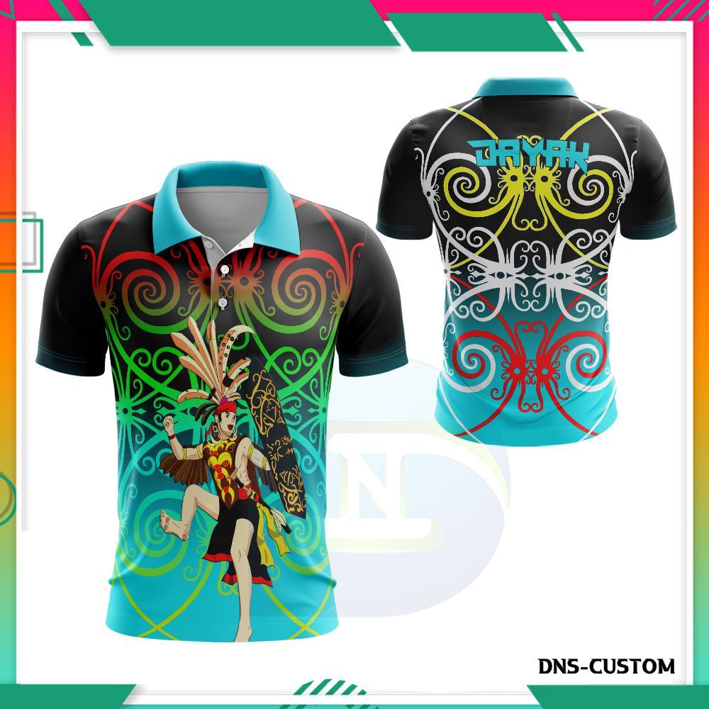 Baju Dayak Kalimantan / Jersey Dayak Custom Biru Fullprinting