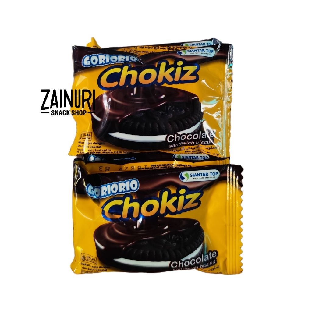 GORIORIO Chokiz Cokelat Sandwich Biscuit 1 Renceng Isi 10 PCS @9.5gr - Biskuit Coklat Krim Vanila