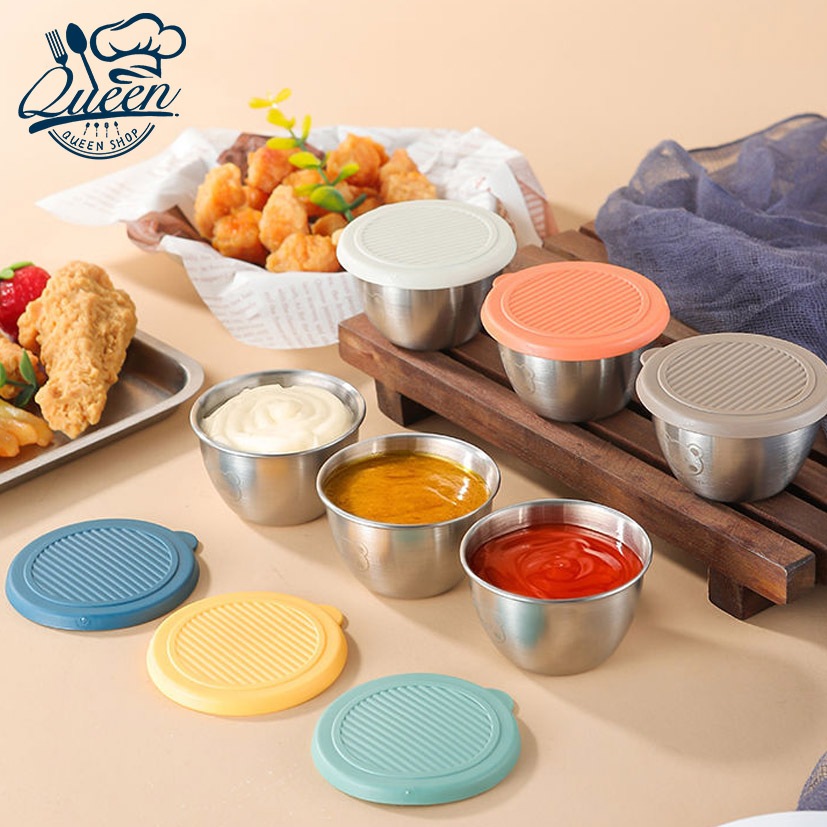 304 Anti Tumpah Dengan Tutup Serba Guna / Wadah Saos Anti Karat / Cup Wadah Sayur Serbaguna