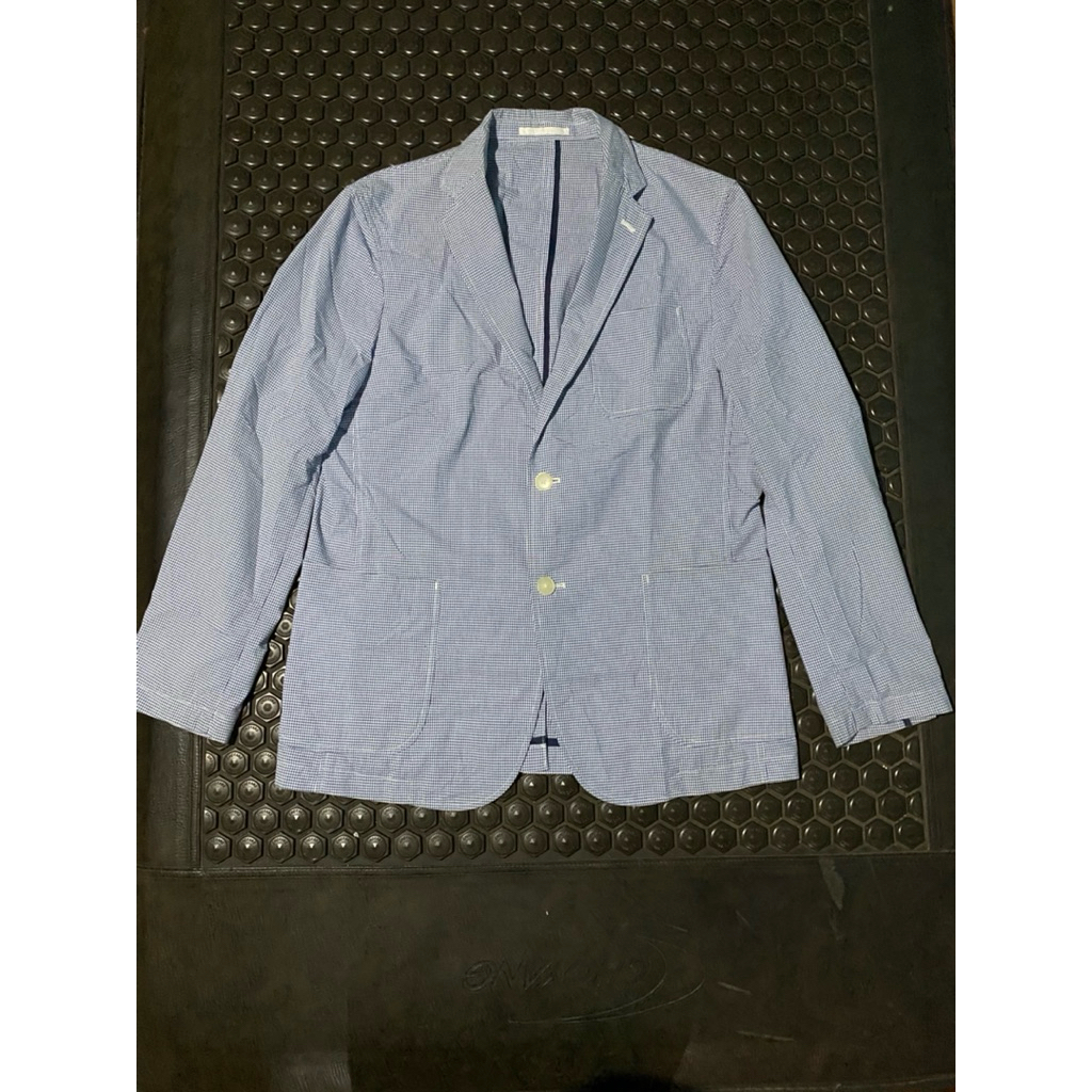 BLAZER JAS UNIQLO TARTAN BIRU PUTIH BRANDED