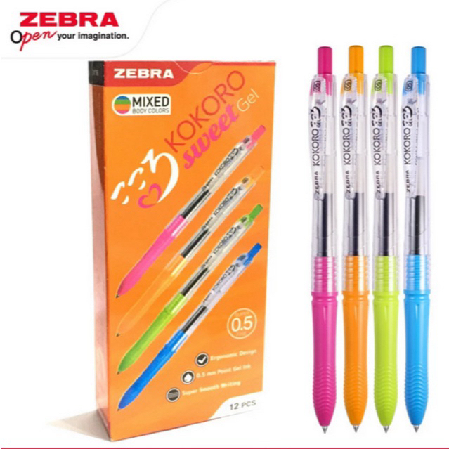 PULPEN ZEBRA GEL PEN KOKORO 0,5mm / BOLPEN HITAM & BIRU