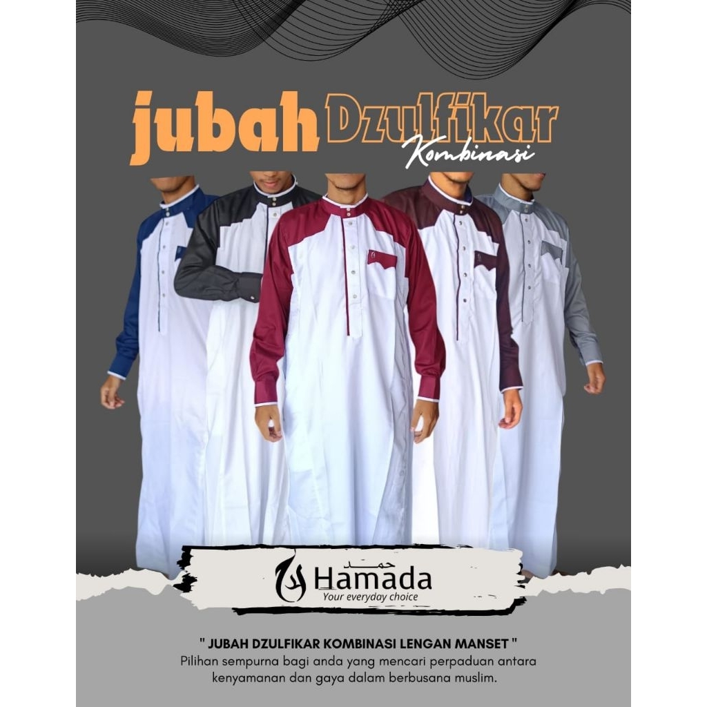 JUBAH PRIA DZULFIKAR HAMADA KOMBINASI LENGAN PANJANG MANSET BAHAN TOYOBO