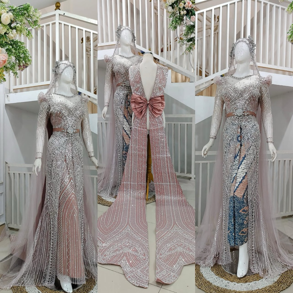 BAJU AKAD NIKAH PENGANTIN MEWAH/KEBAYA AKAD BEREKOR / GAUN KEBAYA BEREKOR / GAUN KEBAYA AKAD NIKAH
