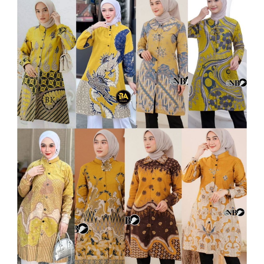 Tunik Batik Wanita WArna Soft M L XL XXL XXXL 4L Jumbo Kuning Orange Yellow Mustard Lime Lemon Hijau