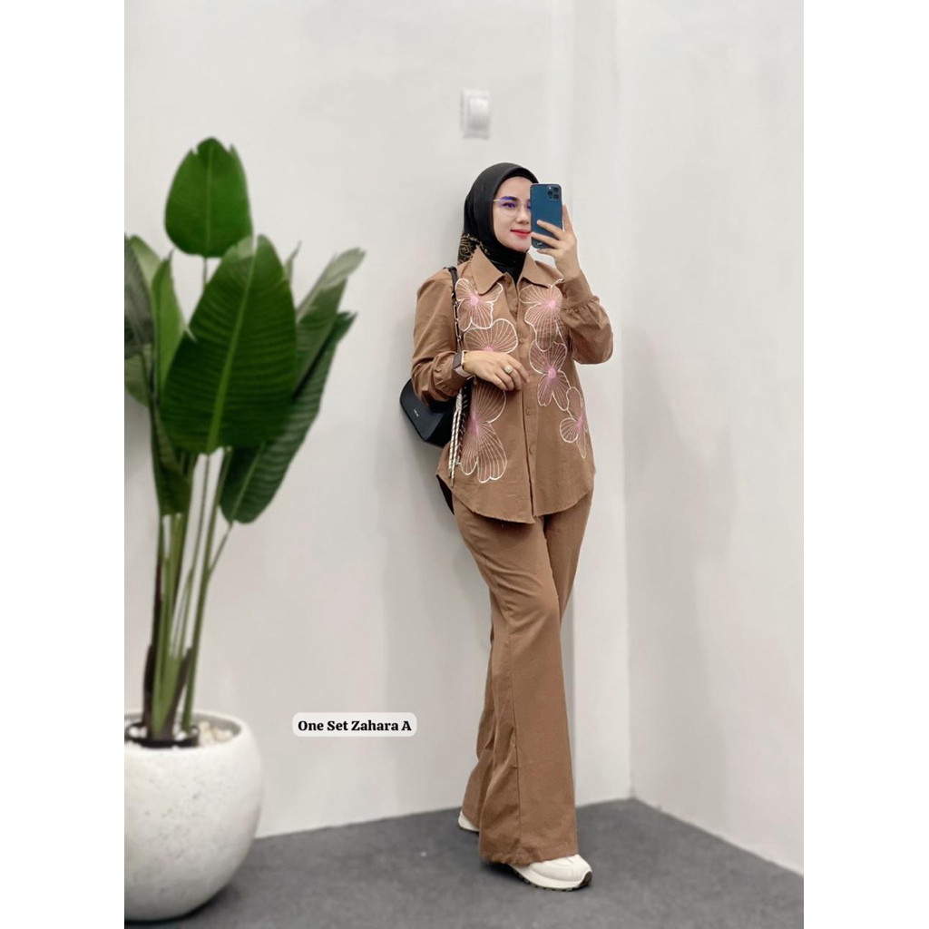 One Set Zahara / Baju Set Celana Katun Premium Bordir / COD