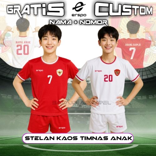 JERSEY TIMNAS ANAK FREE SABLON NAMA NOMER PUNGGUNG STELAN JERSEY TIMNAS INDONESIA