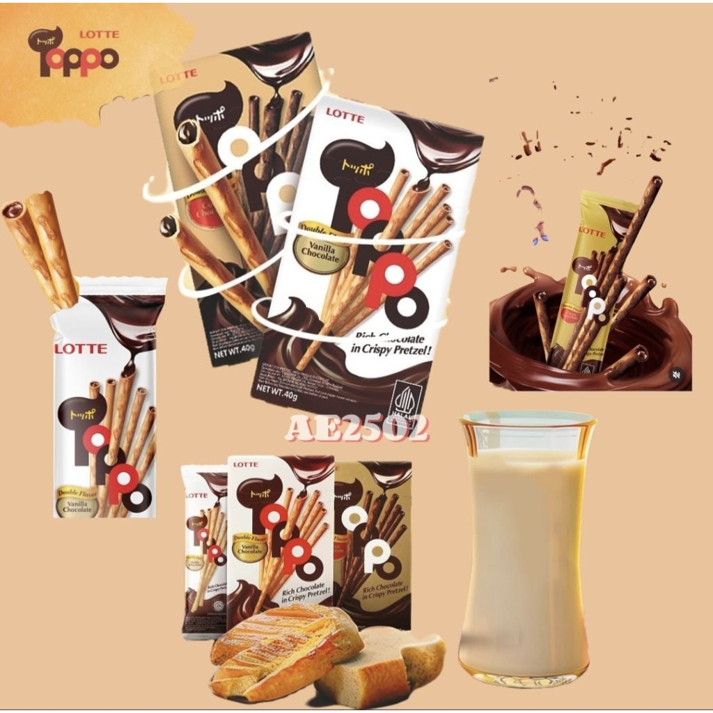 LOTTE TOPPO BOX 2 RASA ISI 12pcs / TOPPO LOTTE DOUBLE CHOCOLATE / LOTTE TOPPO VANILLA CHOCOLATE