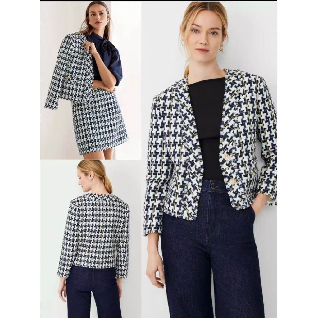 Ann Tay*** Houndstooth Tweed Cropped Blazer