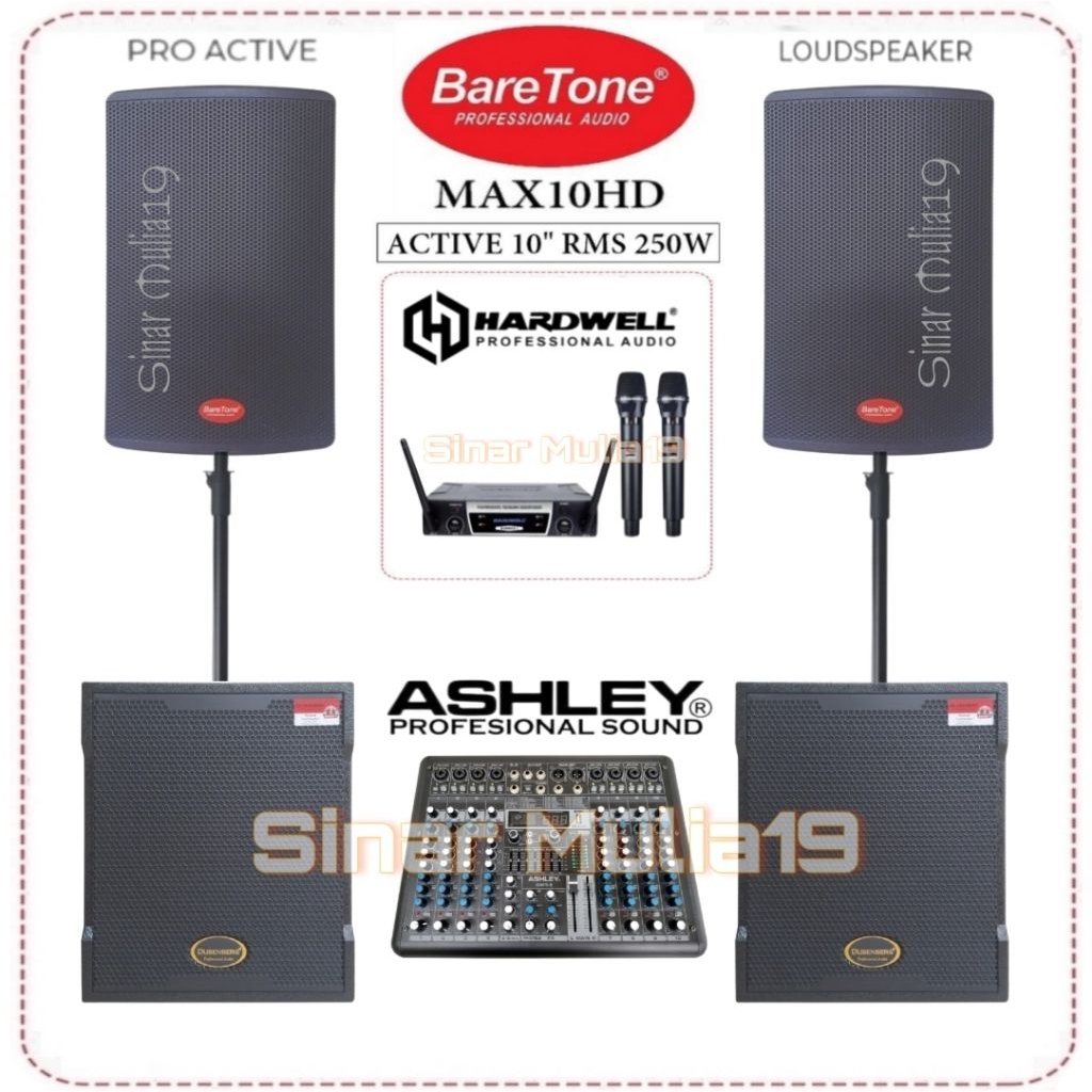 Paket Sound System Karaoke [ Live Musik ] Speaker Aktif BareTone MAX10HD Subwoofer Aktif DusenBerg d