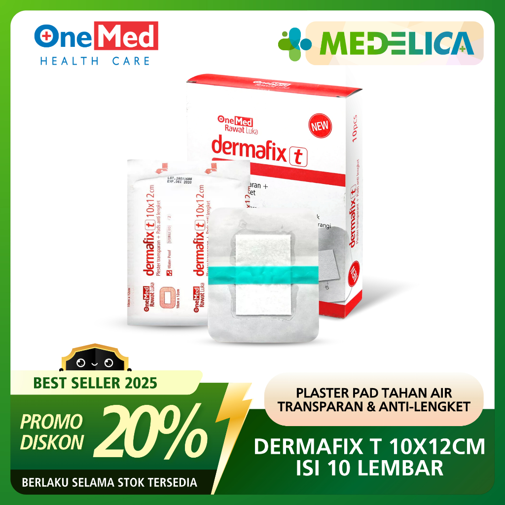 Plester Luka Besar DERMAFIX T 10 x 12cm Isi 10pcs ONEMED | Plester Transparan Anti Air P3K