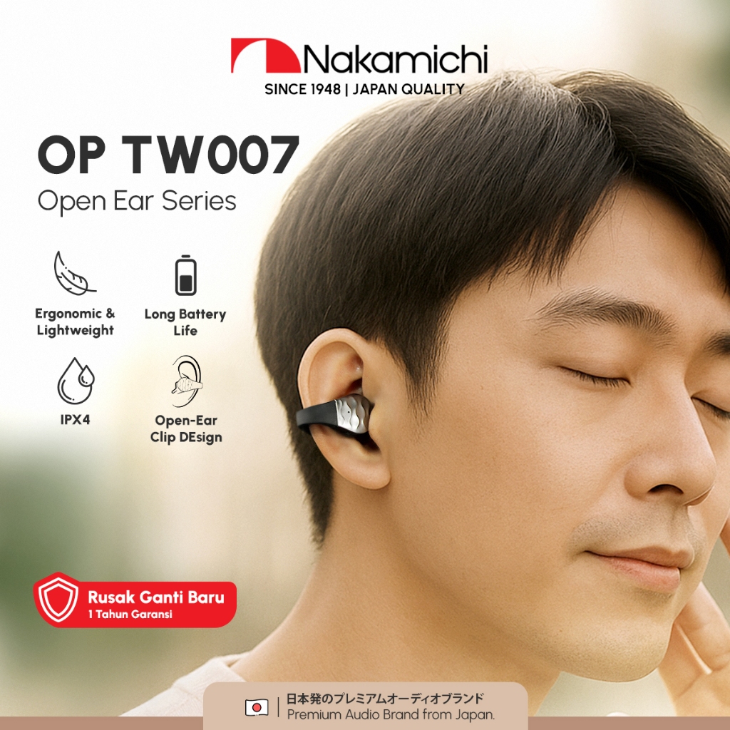 Nakamichi OP-TW007 Earphone TWS Open Ear Clip True Wireless Bluetooth - Hitam|Beige