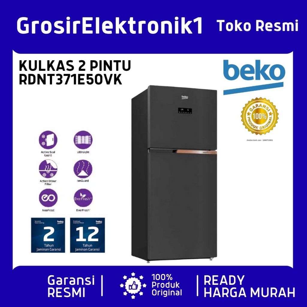 Beko Kulkas 2 Pintu RDNT371E50VK - Kapasitas 371liter Inverter