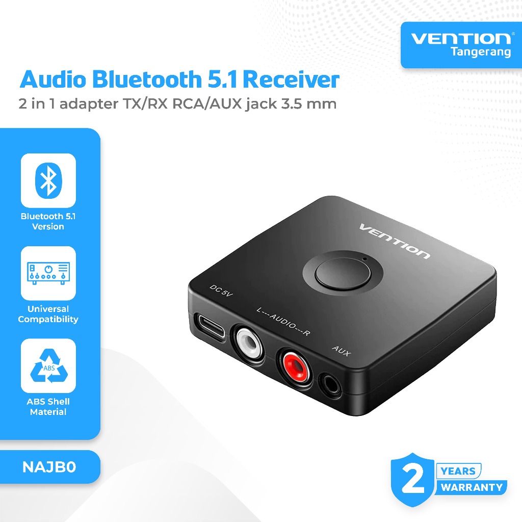 Vention Audio Bluetooth 5.1 Receiver 2 in 1 adapter TX/RX RCA/AUX jack 3.5 mm For Headphones TV Audi
