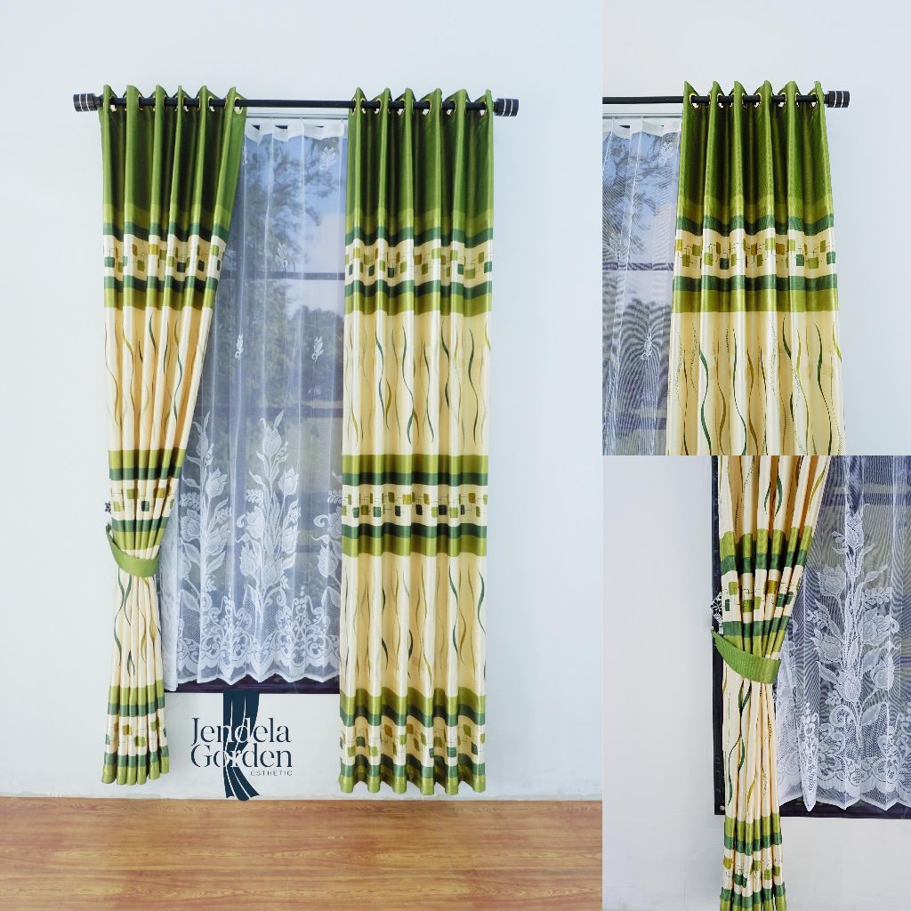 Gorden Ruang Tamu Minimalis Tinggi 230cm Bahan Kain Blackout premium Model Smokering Hijau Coklat