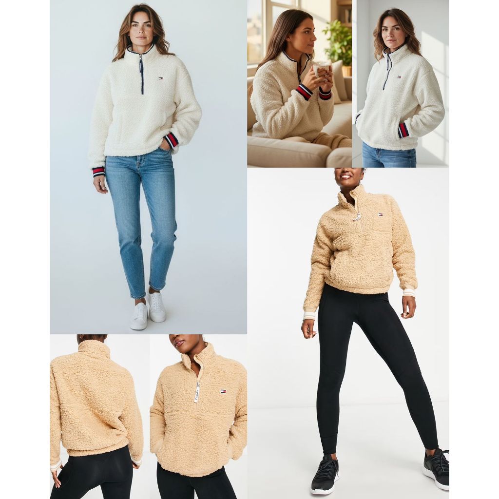 Jaket Wanita Bahan Bulu Sherpa Lembut Kasual | Women's Sport Sherpa Half-Zip Jacket - 9231