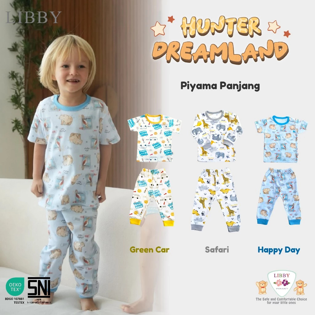 LIBBY Setelan Piyama Panjang Anak Laki Laki Perempuan Motif Unisex (1 stel) Hunter Dreamland