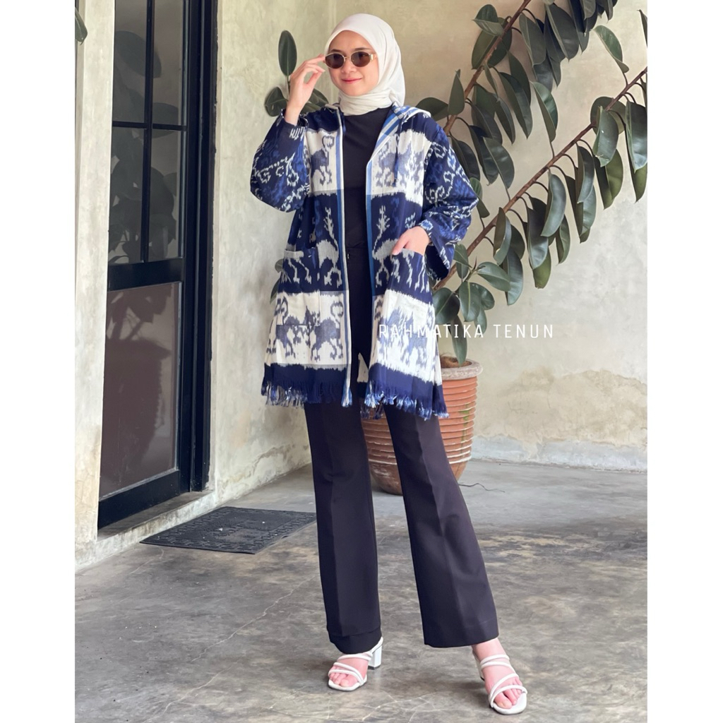 Hoodie Tenun Pria Wanita Baju cardigan tenun Sweater Tenun motif etnik