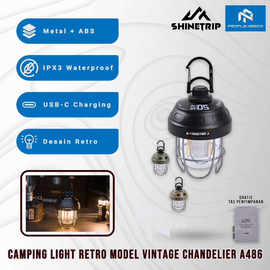 SHINETRIP Series Nut Retro Chandelier A486 Lampu Berkemah Retro Vintage Type-C IPX3 Lampu Gantung LE